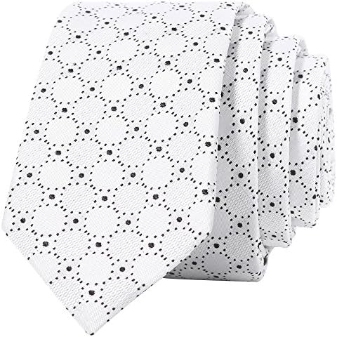 Mens Silk Skinny White Tie in Mirage Geometric Pattern,100% Chinese Silk Tie,  White Dot