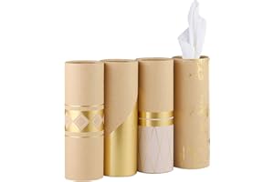 WINOO DESIGN Car Tissue Holder with 3-ply Facial Tissues Bulk - 4 PK Gold Foil Cylinder, for Car, Travel Cup Holder, Refill Box Round Container Kraft