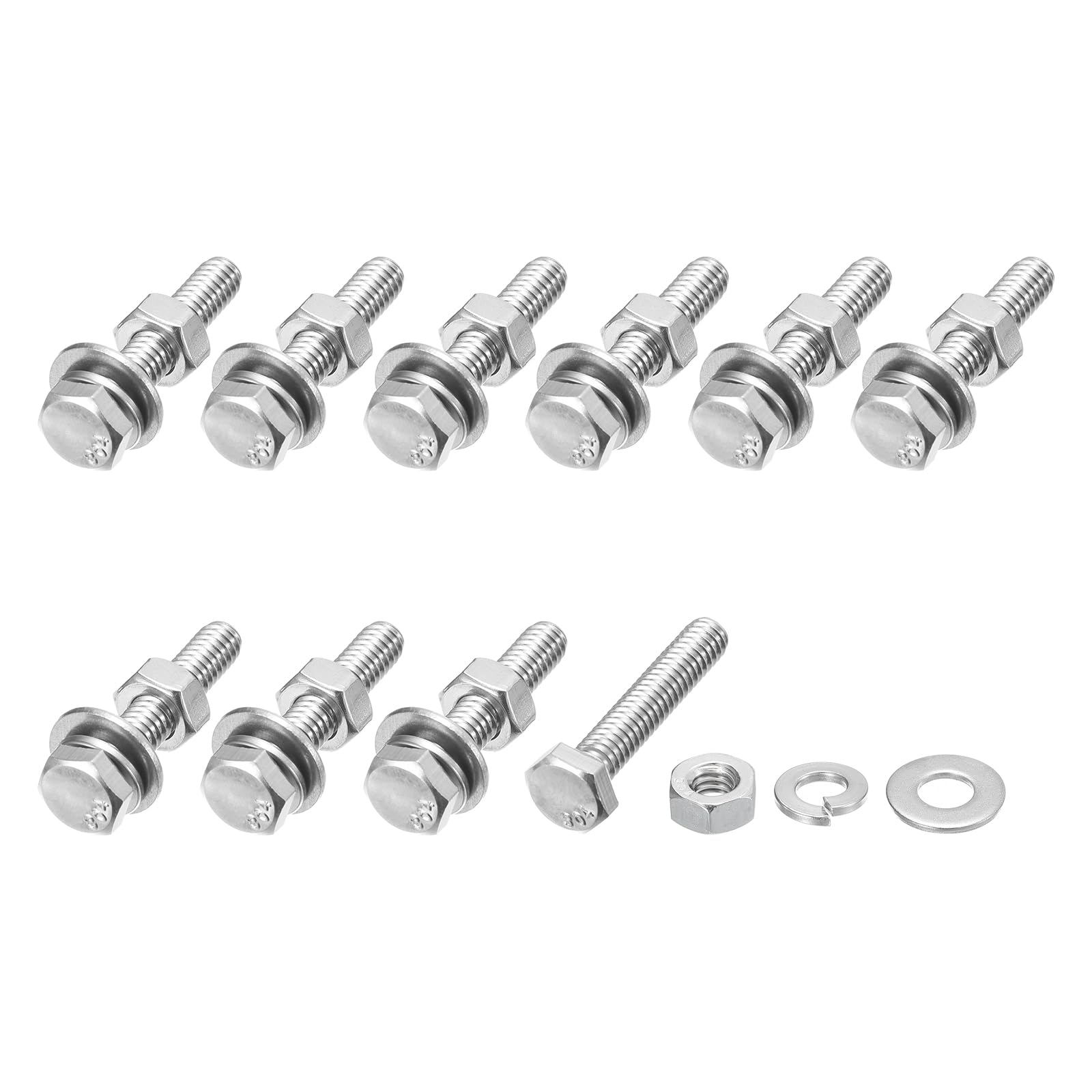 METALLIXITY Hex Head Screws Bolts, Nuts, Flat & Lock Washers Kits (1/4-20x1-3/8") 10 Set, Stainless Steel Fully Threaded Machine Screws Bolt Set - for Home Appliance Equipment