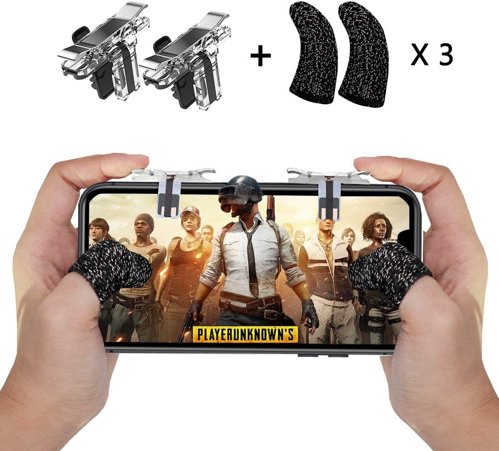Mobile Game Controller Triggers + Touch Screen Finger Sleeves,Sensitive Shoot Aim Joysticks for PUBG/Fortnite /Call of Duty