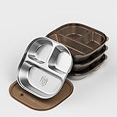 ENCYS Snack Containers with Lids 4 Pack Stainless Steel Kids Plates,Stainless Steel Toddler Plate with Lids- Reusable Meal Prep Lunch Containers for Kids