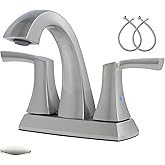 VXV Bathroom Faucet Brushed Nickel, 2 Handles Low Arc Bathroom Sink Faucets, 4 Inch Centerset Bath Lavatory Faucets with Pop-up Drain & Faucet Supply Lines (BN)