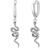 MEDWISE Snake Huggie Hoop Earrings 925 Sterling Silver Snake Dangle Earrings Gothic Jewelry Christmas Gifts for Men Women
