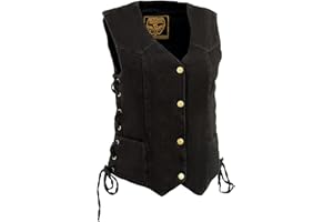 Milwaukee Leather MDL4001 Women's Black Denim Motorcycle Vest with Side Lace and 4 Snap Front - X-Large