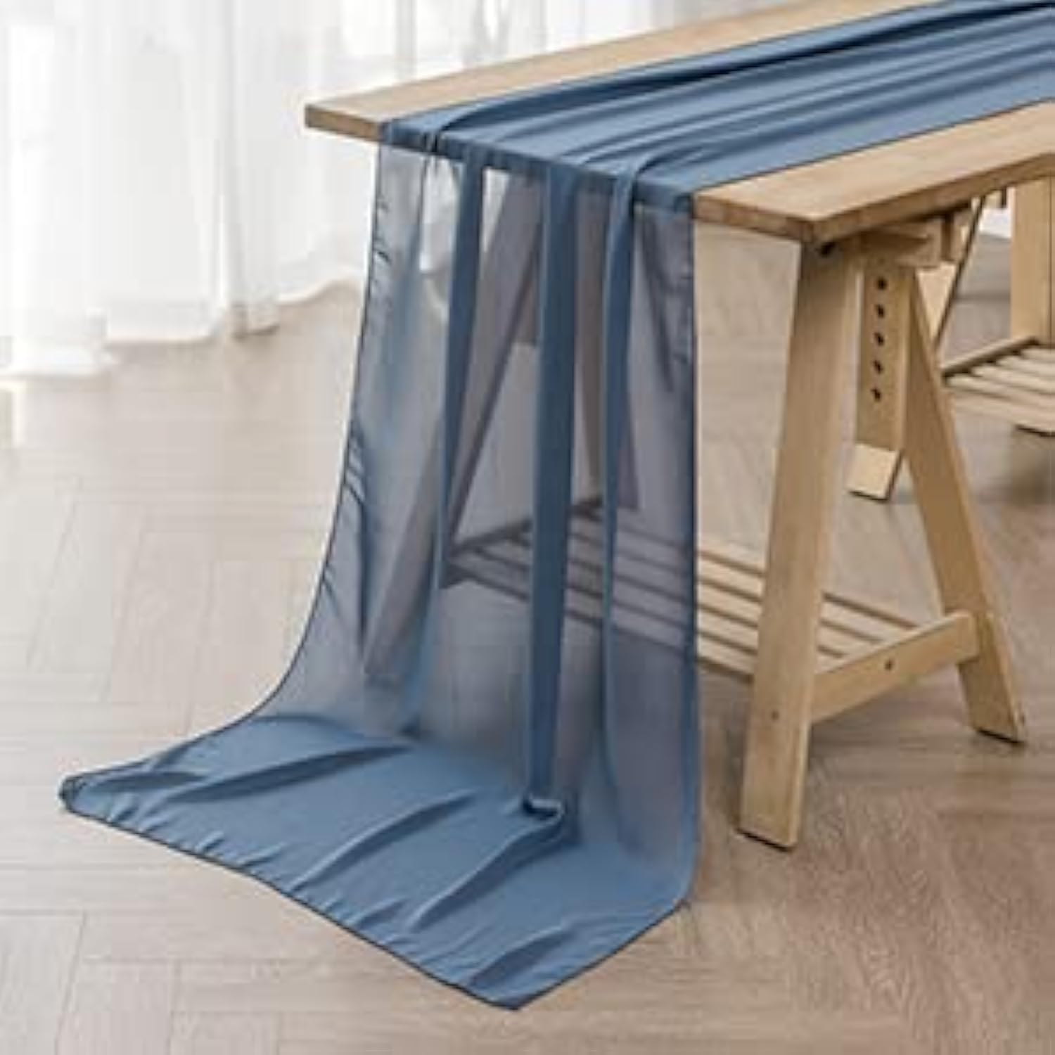 Photo 1 of flohar 12Pack 9ft Chiffon Table Runner 14x108 Inch Sheer Romantic Table Runner for Wedding Birthday Party Bridal Shower Outdoor Decoration-Dusty Blue