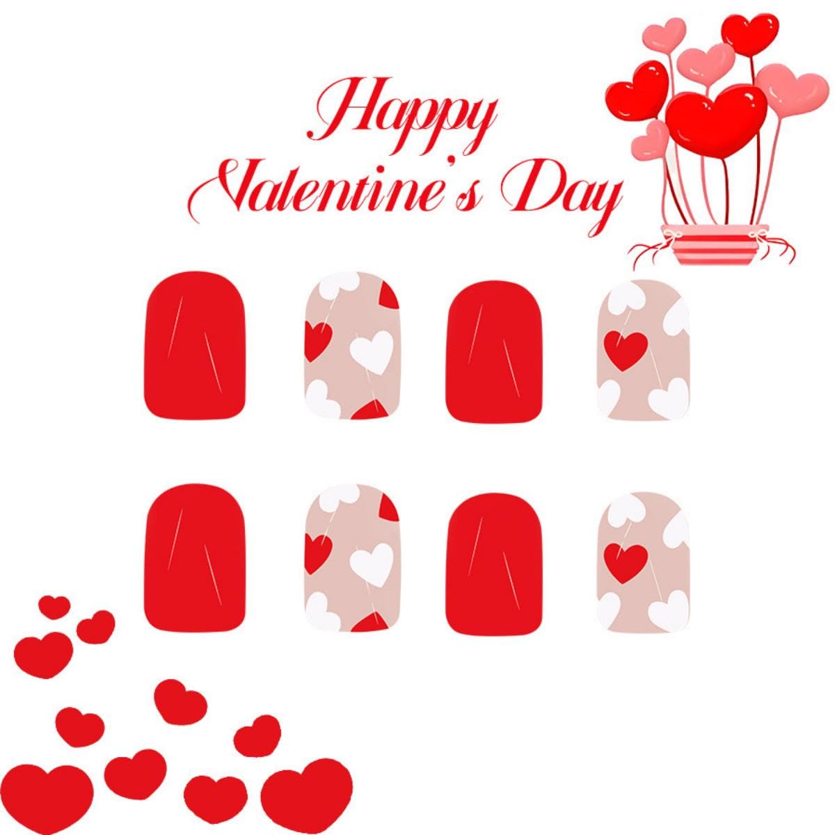 Red Press on Nails Valentines Short Square Fake Nails with Design White Heart Glue on Nails Reusable Glossy Artificial False Nails Acrylic Valentine’s Day Nails for Women Girls Manicure 24pcs - Image 3