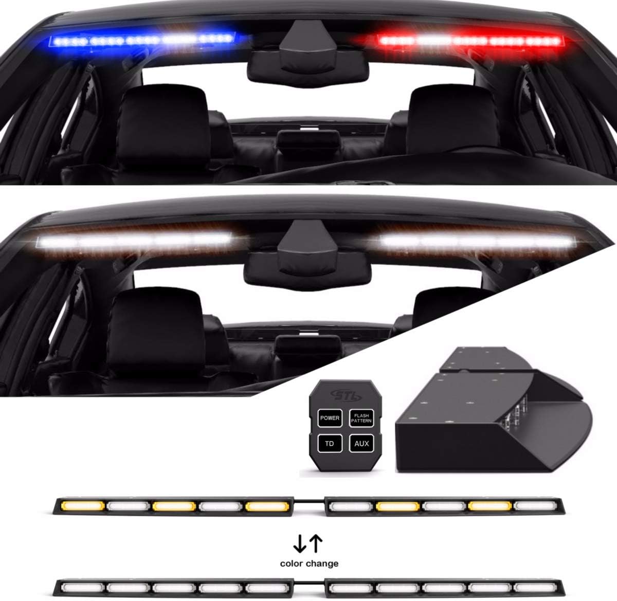 SpeedTech Lights Super Take Down Raptor TIR Upper Windshield Interior Split LED Strobe Visor Light Bar for Hazard Emergency Vehicle Warning Flashing/STD - Amber/Clear Alternating - Clear