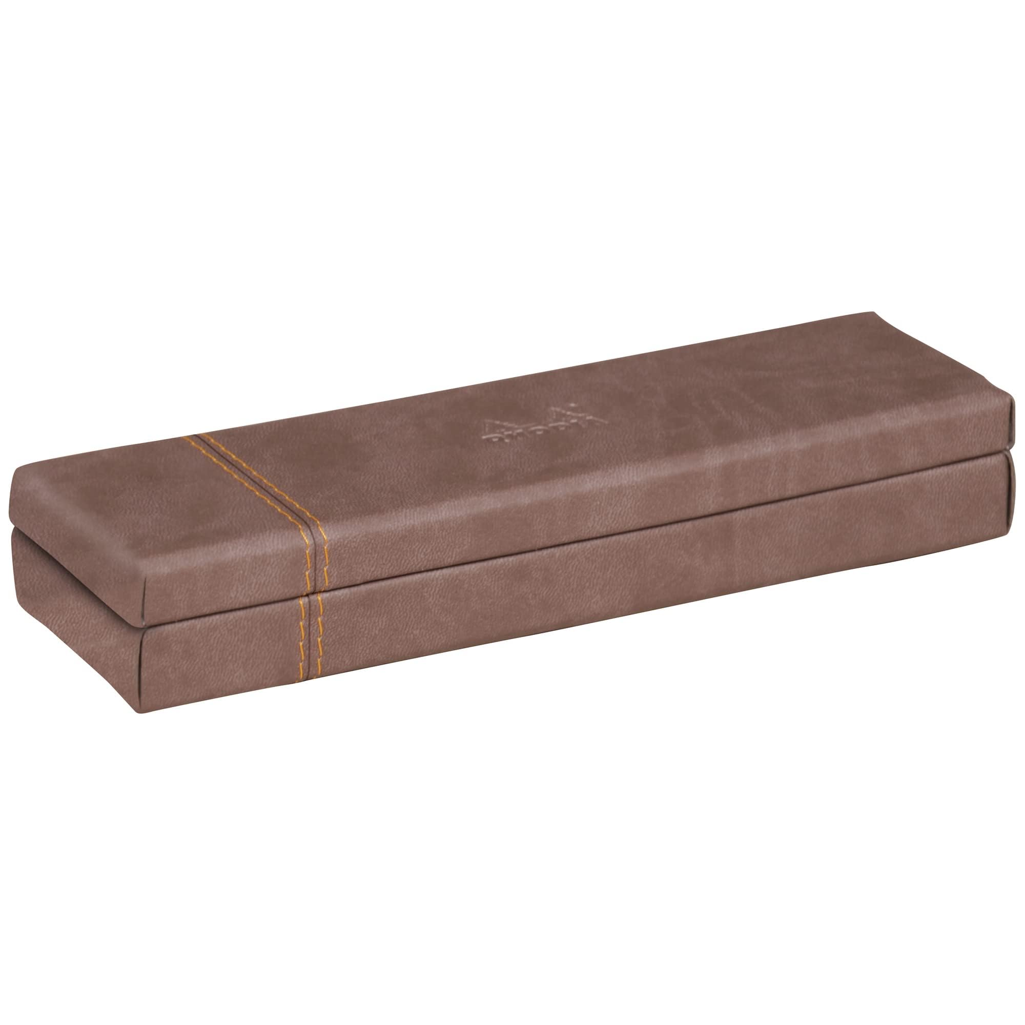 RHODIA 318873C - Chocolate Pencil Case - 21x5.5x3 cm - Orange Saddle Stitching - Faux Leather Exterior - Rhodiarama Home Office Collection - Office Organization & Designer Storage