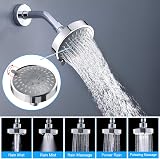 WANTOUTH 4-Inch High Pressure Rainfall Shower Head 5 Spray Settings 360 view 3