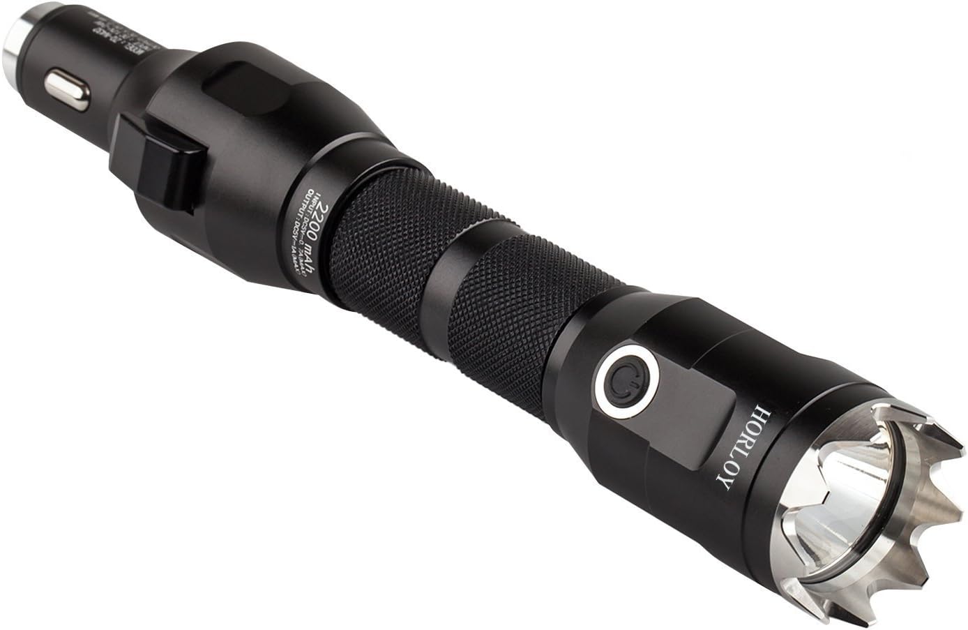 Multifuncational Flashlight Dual USB Car Charger Flashlight Safety Hammer Seatbelt Cutter Rechargeable LED Flashlight 2200mAh Power Bbank for Emergency Escape USB Charging Spotlighting (Black)