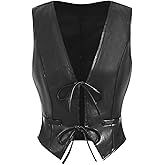 MakeMeChic Women's PU Leather Vest Tops V Neck Tie Front Sleeveless Y2K Waistcoat Club Party Top