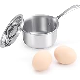 KC-Emier Mini Sauce Pan with Lid, Tri-Ply Stainless Steel Pot with Stay-Cool Handle &amp; All Cooktop Compatibility (Gas, Ceramic, Electric) - Silver