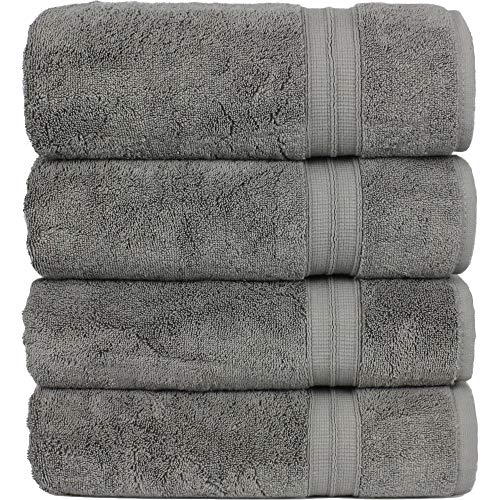 Superior Turkish Cotton 4-Piece Bath Towels for Bathroom, Gray