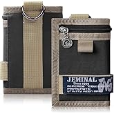 JEMINAL Trifold Wallet for Men Canvas Outdoor Sports Keychain Wallet with Multiple Card Slots and ID Window Black Gifts for Dad from Son Daughter Wife