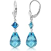 Galaxy Gold GG 14K White Gold Dangle Earrings with Blue Topaz