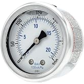 Liquid Filled Center Back Mount Pressure Gauge with 2" Dial, 0-300 PSI, 1/8" Male NPT Connection, Stainless Steel CASE and Bezel (1)