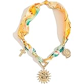 Bandana Charm Necklace for Women-Dainty Gold Carabiner Beach Charm Necklace Sun Conch Cross Pendant Scarf Necklaces,Fabric Statement Jewelry, Bandana Boho Chic Jewelry