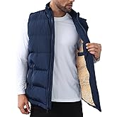 TUVEKE Men's Puffer Vest Sherpa Lined Outdoor Zipper Fleece Vest Warm Sleeveless Men Winter Jackets Water-Resistant M-3XL