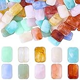 SOFPLATE 100Pcs Acrylic Stone Beads Rectangle Acrylic Beads Bulk Plastic Random Color Rectangular Opaque Flat Imitation Gemstone Spacers for Jewelry Making Findings DIY Crafts Bracelet Adults Beginner