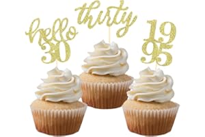 BCHOCKS 24 Pcs Gold Glitter 30th Birthday Cupcake Toppers for 30th Anniversary Birthday Party Wedding Party Decorations