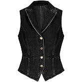 Ladyful Lapel Denim Vest for Women Sleeveless Business Work Jean Waistcoat Vest