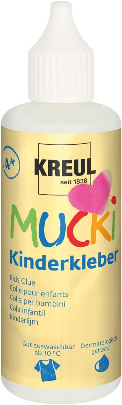 Kreul 24382 - Mucki Kinderkleber, 80 ml Flasche, wasserlöslich, lösemittelfrei, PVC-frei, geruchlos, universell einsetzbar, parabenfrei, glutenfrei, laktosefrei, vegan, auswaschbar, glasklar