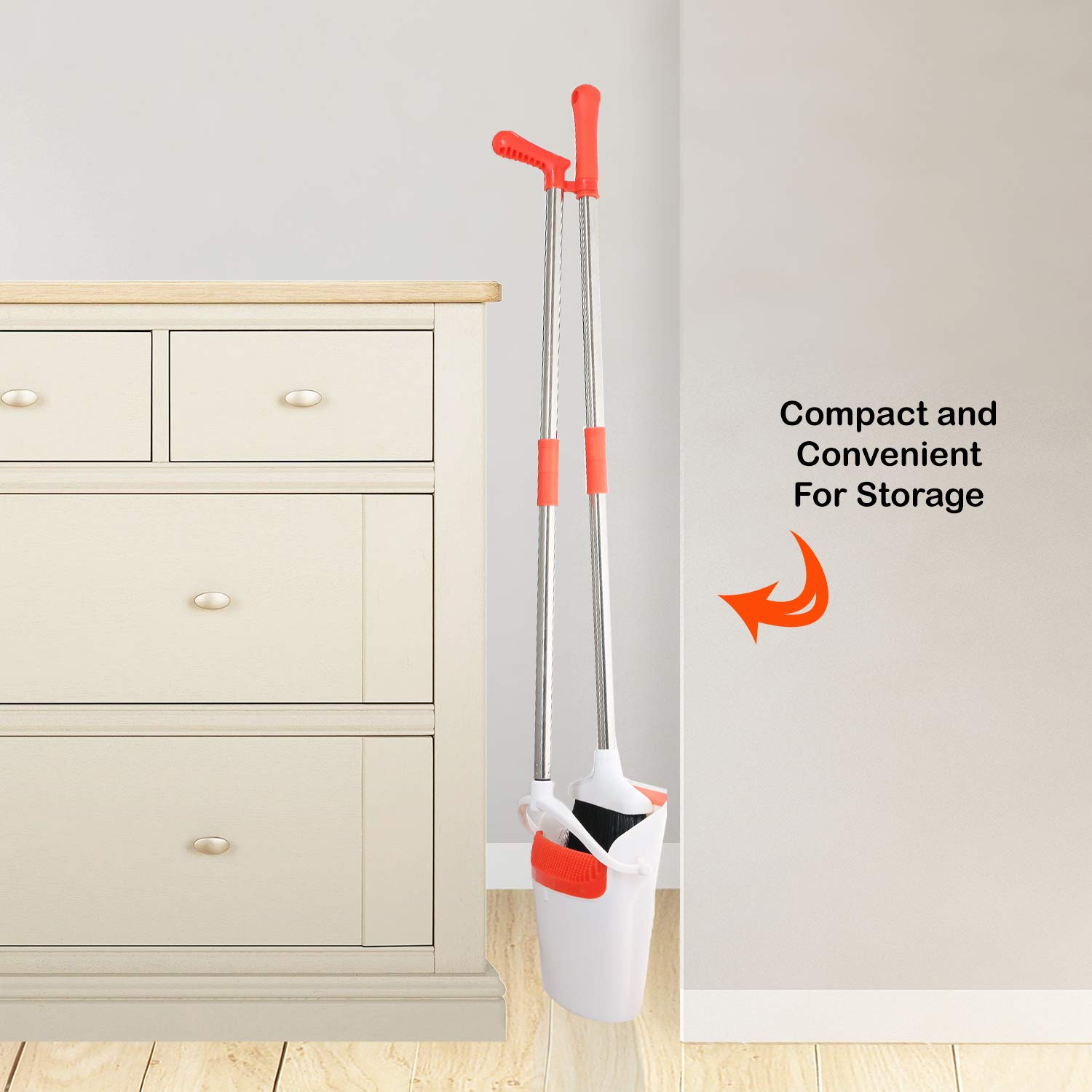 Broom and Dustpan Set - Strongest NO MORE TEARS 80% Heavier Duty - Upright Standing Dust Pan with Extendable Broomstick for Easy Sweeping - Easy Assembly Great Use for Home Kitchen Room Office Lobby: Industrial & Scientific