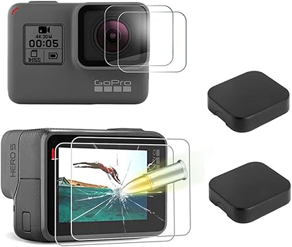 Amazon ゴープロ Hero 5 Black Hero 6 Black Hero 7 Black 液晶保護フィルム 4 枚 ブラックレンズ保護カバー 2 枚 Akwox Gopro Hero 5 Black Gopro Hero 6 Black 強化ガラスフィルム スクリーン保護フィルム スチールフィルム ９h高硬度 0 3mm厚さ 耐