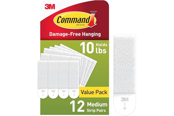 Command Medium Picture Hanging Strips, Damage Free Hanging Picture Hangers, No Tools Wall Adhesives for Wall Decor, 12 White