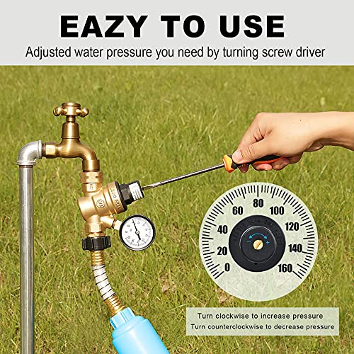 CircleCord Adjustable RV Water Pressure Regulator Valve, 3/4" NH Brass