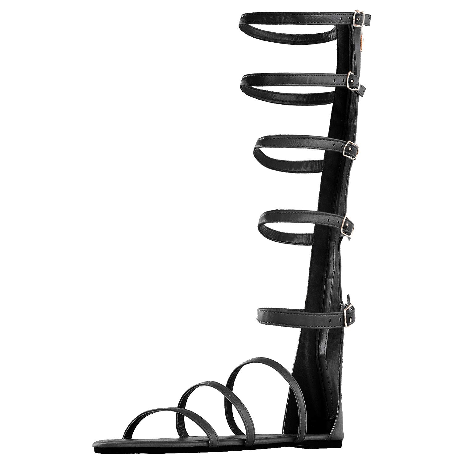 DREAM PAIRS Women's Athena-High Black Fashion Gladiator Design Knee High Flat Sandals Size 7 M US