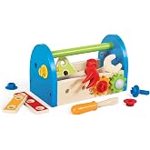 Hape Fix-It Tool Box Toy | Durable Wood Building Kit for Toddlers, Includes Hammer, Wrench, Screwdriver, Nuts &amp; Bolts for Creative Role Play Learning