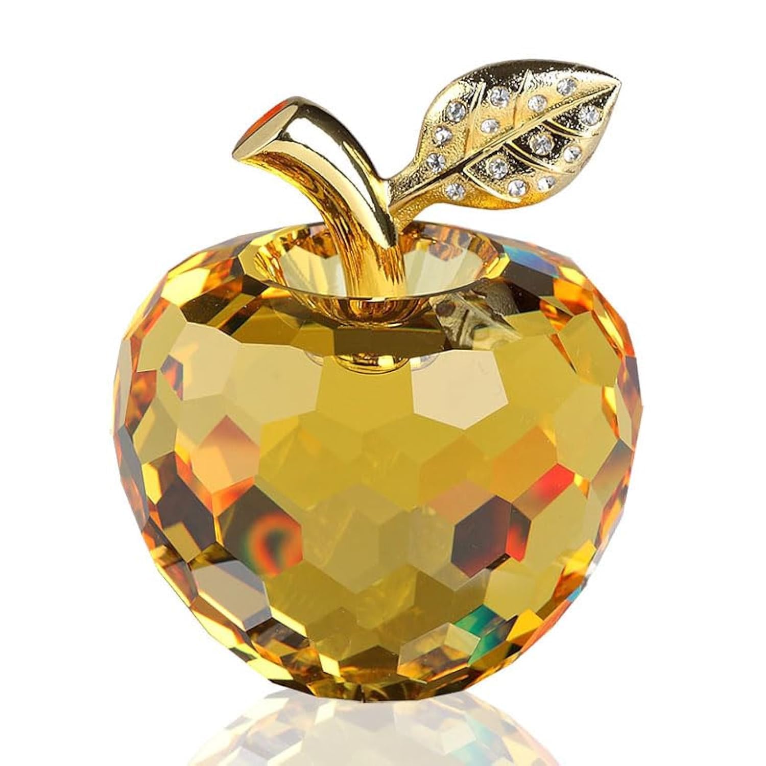 DOJOZ Crystal Apple Valentines Day Gifts Paperweight Craft Decoration Table top Ornament Statue Home Decor (Yellow)