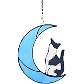 Black and White Cat Moon Suncatcher Tuxedo Pet Memorial Gifts for Cat Lovers Stained Glass Window Hangingt, Loss Sympathy for Memorial Home Decor