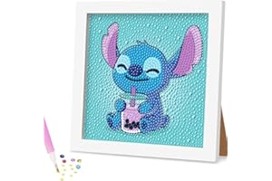 xiangsushijie Stitch 5D Small Diamond Painting Kit for Kids with Frame Easy Small Anime Diamond Painting for Adult Beginners Kids Ages 6-8-10-12 Girls Boys for Birthday Christmas Gifts (E)