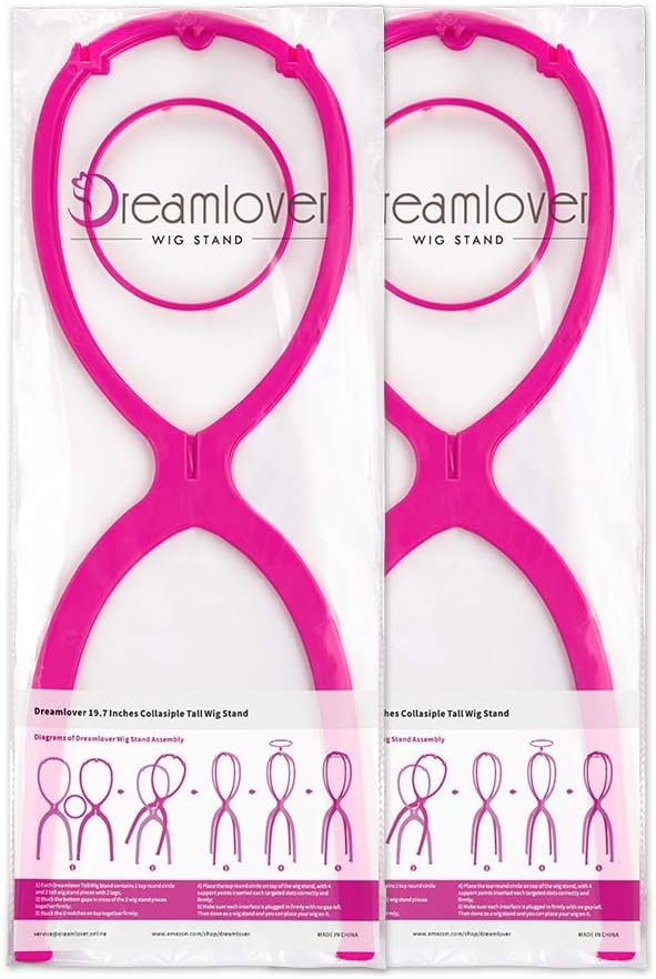Dreamlover Collapsible Wig Stands for Long Hair Tall Wig Head Stands, Hot Pink, 2 Pack, 19.7 Inch (Pack of 2) - Image 3