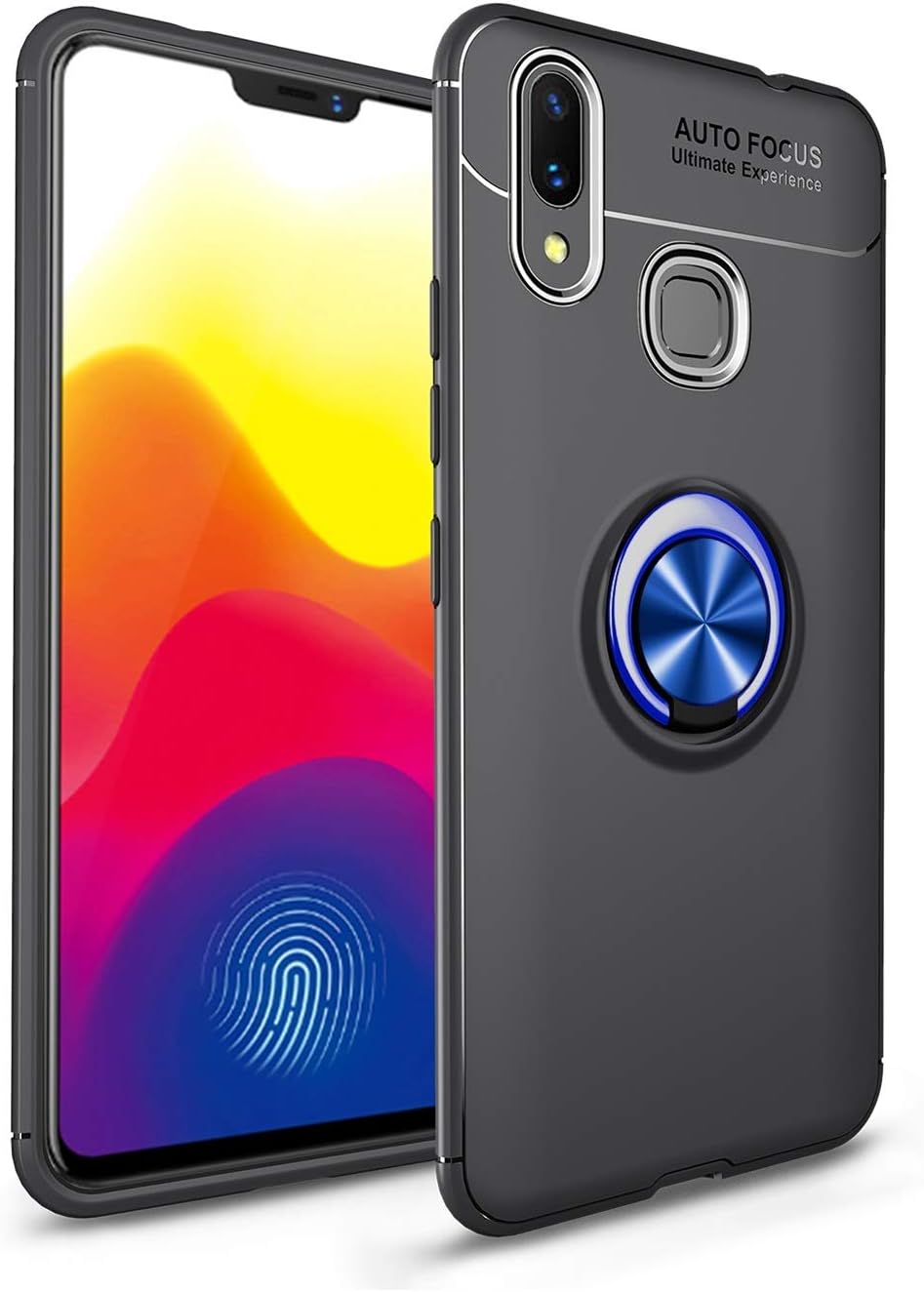 Zhusha Cases & Cover, Xiaomi Mi Max3 Case, Shockproof Anti-Scratch Drop Soft TPU Slim Protection Case with 360 Degree Rotating Finger Ring Holder for Xiaomi Mi Max 3 (Color : Blue+Black)