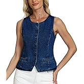 D-Sun Women Denim Vest Sleeveless Crew Neck Button Down Jean Vest Tank Tops Trendy Casual Jean Jacket Waistcoat