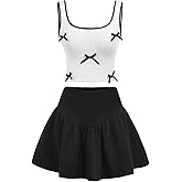 Verdusa Cute Clothes For Girls 2 Piece Bowknot Outfits Sleeveless Crop Tank Tops with Ruffle A Line Skirt Set