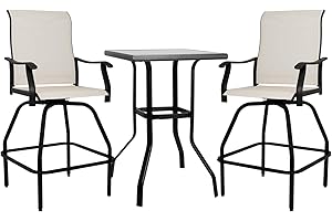 LEVELEVE Patio Bar Set 3pcs Swivel Bar Stools Outdoor Bistro Textilene Furniture Stability All-Weather Set with Height Table (3, Beige Fabric)