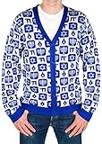 Festified Men's Classy Chanukah Cardigan Sweater (Blue) Ugly Holiday Sweater
