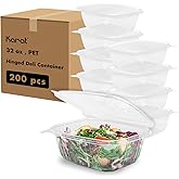 Karat 200 Count Clear PET Hinged Deli Take Out Containers - 32 oz Plastic Clamshell Food Containers, Disposable Square to Go Boxes, Ideal for Pasta Salads, Fruit, Deli Sides and More, FP-HDC32