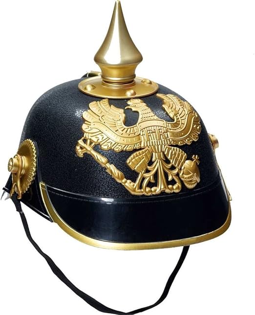 Plastic German Helmet Kaiser World War 1 2 Black Gold Pickelhaube Hat