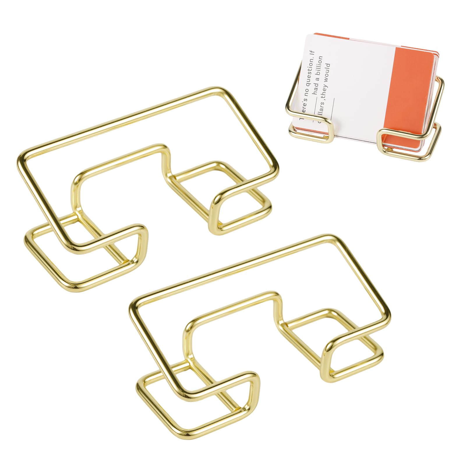 PEUTIER 2pcs Business Card Holder, Business Card Display Modern Metal Desk Card Holder Stand Card Organizer Display for Desk Business Office (Gold)