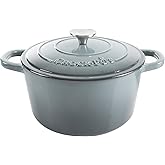 Crock-Pot Artisan 7-Quart Round Enameled Cast Iron Dutch Oven – Slate Gray, Heavy-Duty Cookware for Slow Cooking, Baking, Roasting with Lid