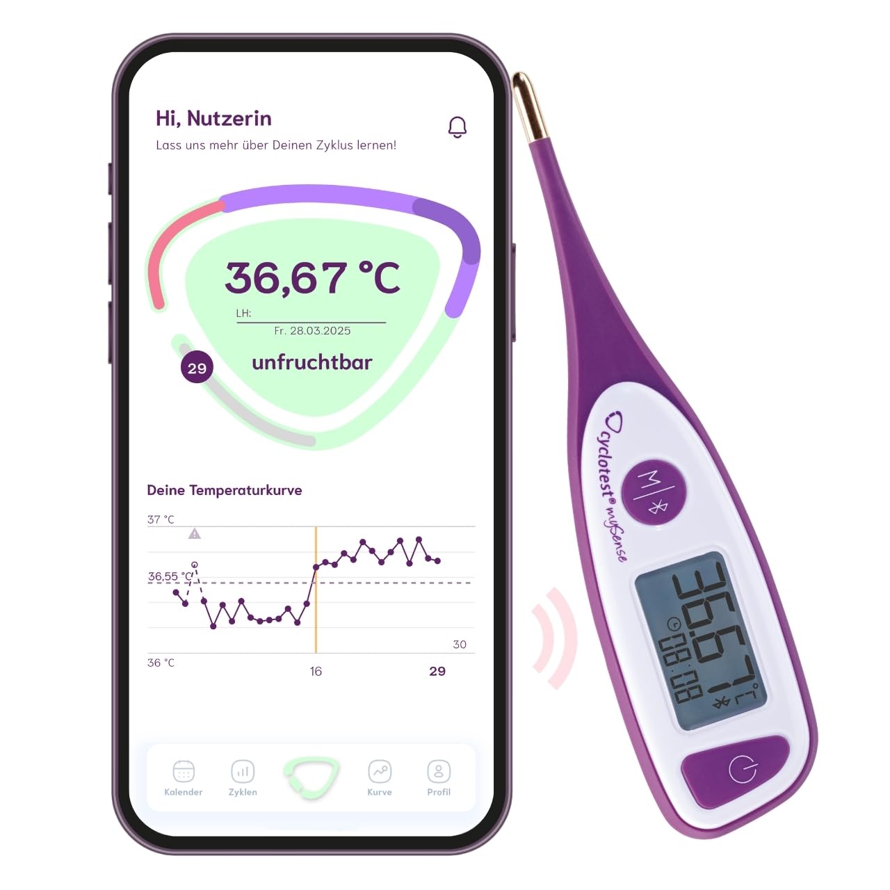 cyclotest mySense Bluetooth Basal Thermometer for Cycle Control - NFP Thermometer with App for Natural Contraception