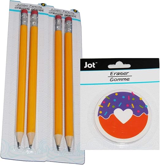 4 Fat Preschool Pencils with a Jumbo Eraser (Pink Donut
