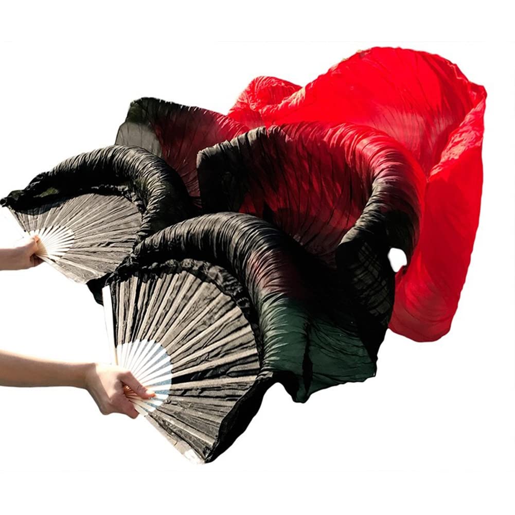 Leemiman Women 1.8 m Long Belly Dance 100% Silk Bamboo Fan Veils 1 Pair(L+R)