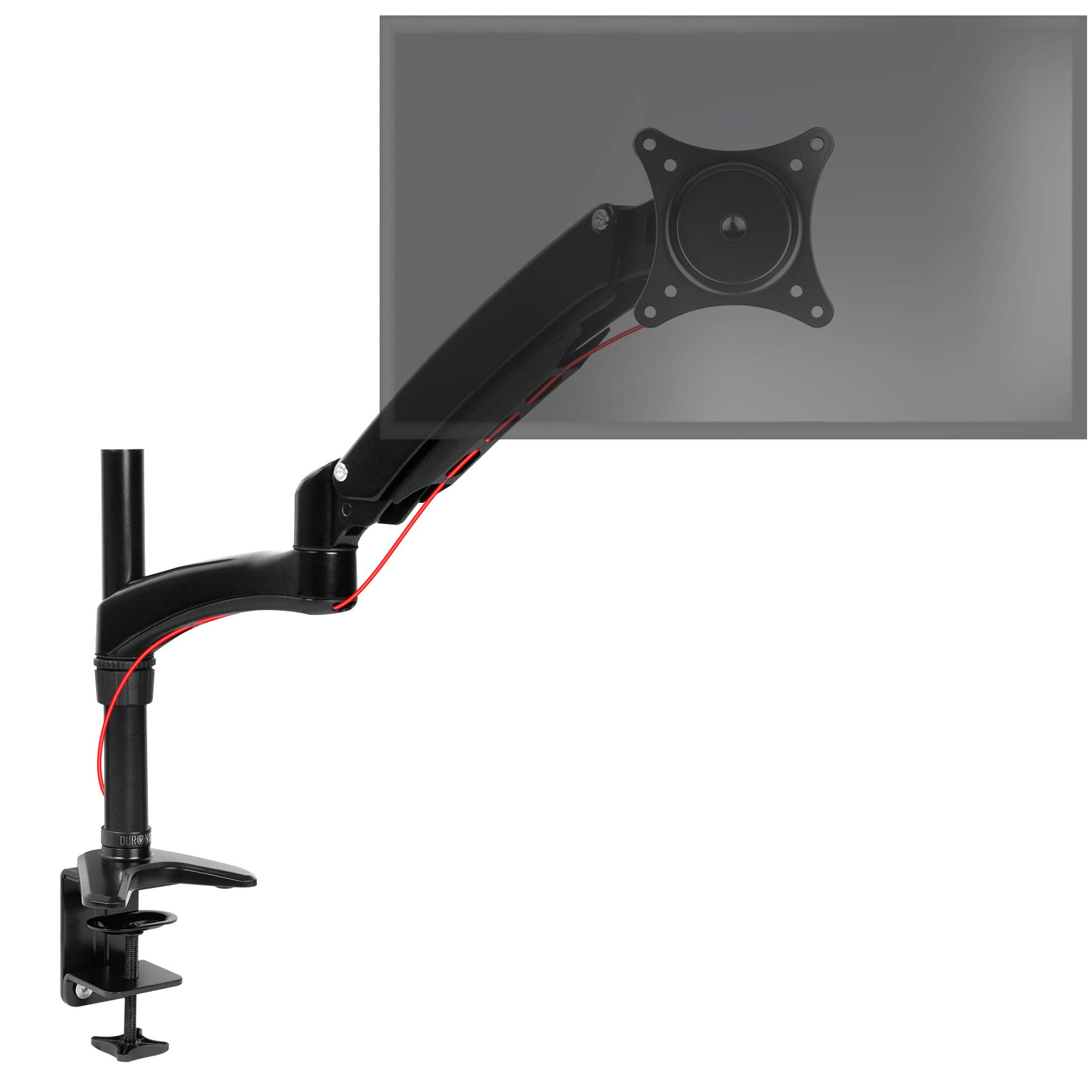 Duronic Single Monitor Arm Stand Desk Mount Riser DM551X2 Black Spring Powered For 1 7.8kg Screen 13-27 Inch VESA 75 100 | 21 22 24 27 Inches