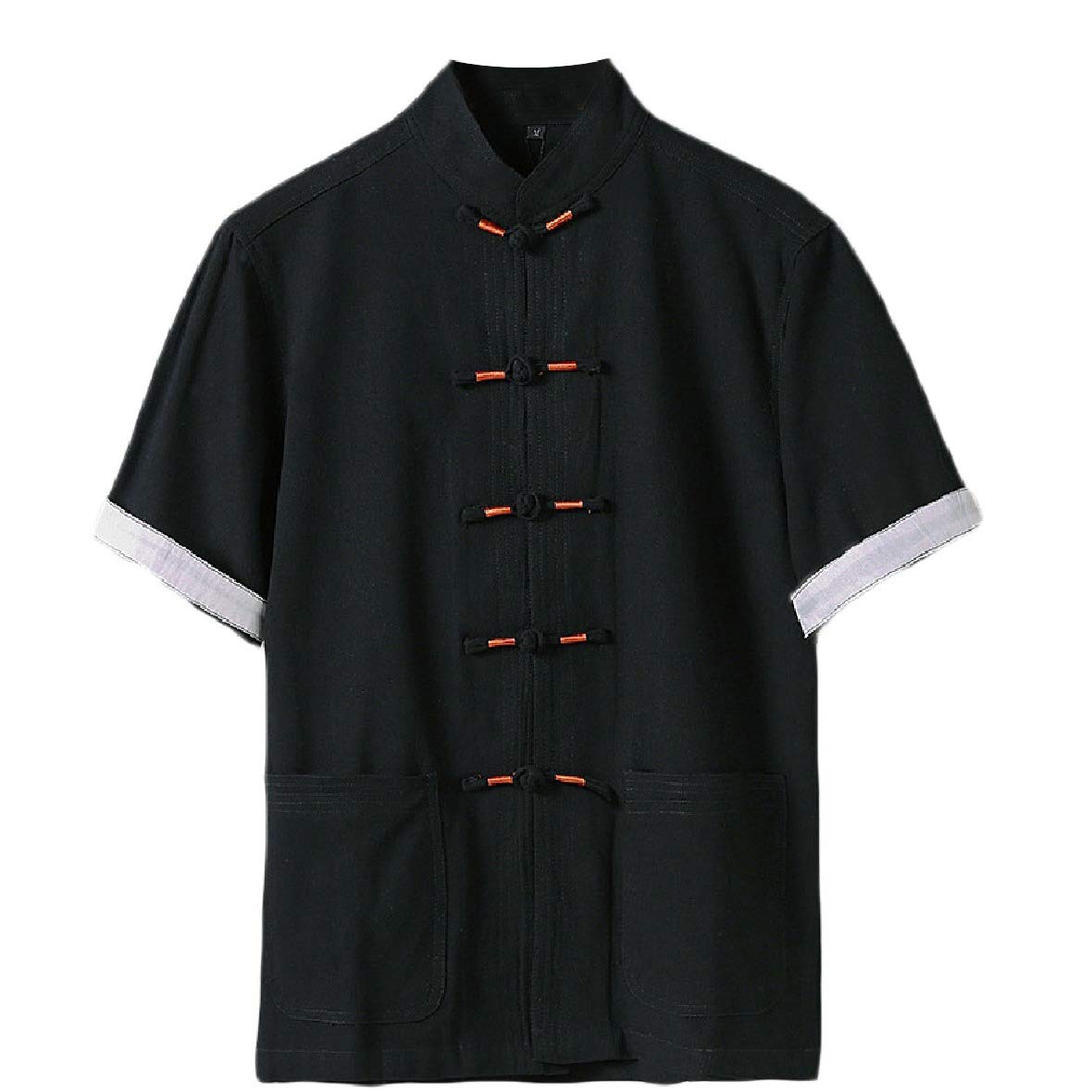 Losait Men Frog-Button Linen Blend Chinese Style Lightweight Shirts